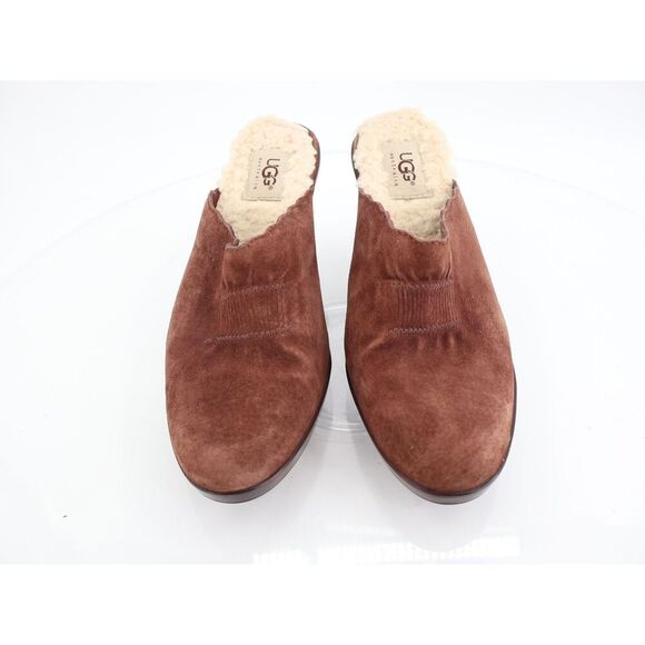 UGG Mules Women's Size 7 Brown Suede Shearling Lined Slip On Heels Clogs - Picture 3 of 12